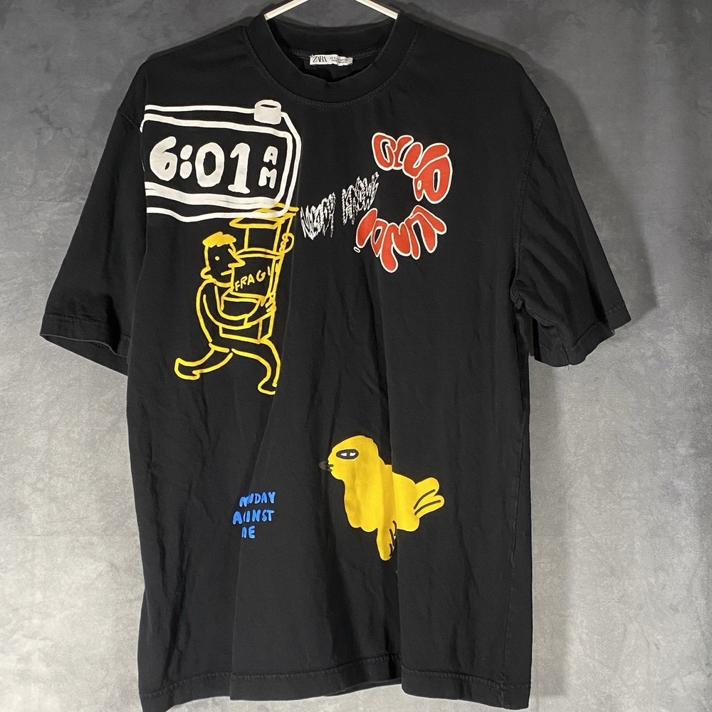 Zara Men's Black T Shirt New York Time Clock Monday Against Me Size‎ S
